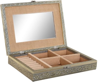ITEM Sieradenkistje Emirates - 27x20x5 cm - champagne goud - 5 vakken - met spiegel - luxe juwelenkist