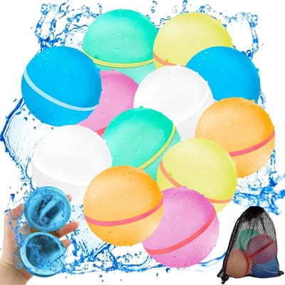 Waterbommen, herbruikbaar, 12 stuks, snel vulbare waterbommen, zelfsluitende magnetische spuitballen, voor kinderen, volwassenen, strand, zwembadfeest, strand, waterspeelgoed