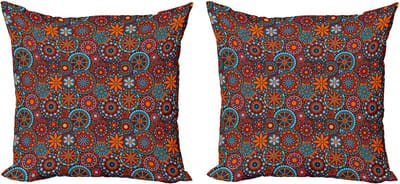 ABAKUHAUS Mandala Decoratieve Kussenhoes, Set van 2, Bloem 50x50 cm, Vermiljo Hemelsblauw, Robijnrood