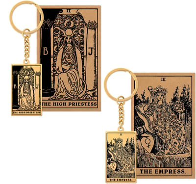 Tarot Sleutelhanger 2 | 3 bundel - Vrouwelijke kracht - Goudkleurig Stainless Steel - Inclusief Rider-Waite Kaartjes - Pax Amare