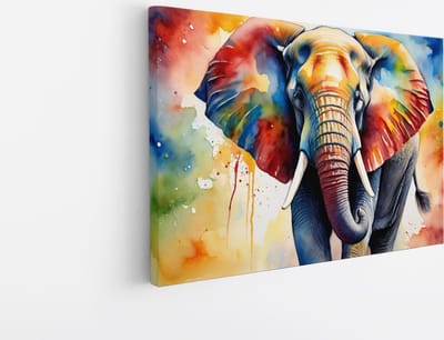 Saammp Canvas Schilderij - Olifant - Kleurrijk - Natuur - Dieren - 45x30 - Foto op canvas - Wanddecoratie - Muurdecoratie Woonkamer - Slaapkamer decoratie - Canvas Print