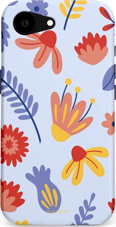 Casetastic hoesje geschikt voor Apple iPhone 16e / Apple iPhone 17e - MagSafe - Dubbellaagse bescherming - Bloemenwind - Fashion Case - Lichtblauw Terracotta Geel