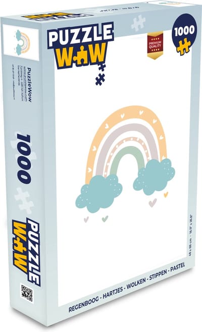 Puzzel Regenboog - Hartjes - Wolken - Stippen - Pastel - Kinderen - Legpuzzel - Puzzel 1000 stukjes volwassenen