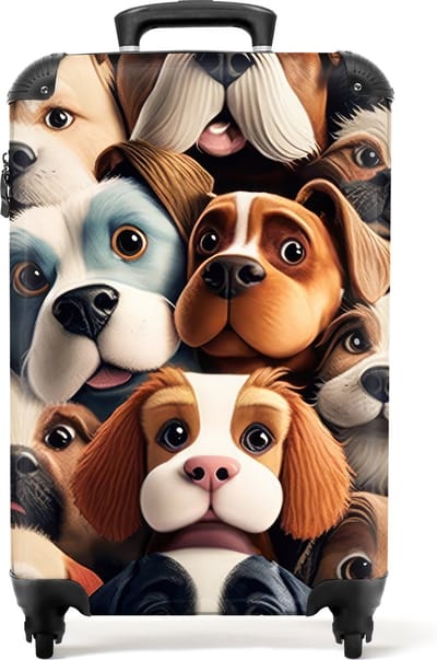 NoBoringSuitcases.com® Kinderkoffer - Hond - Dieren - Jongens - Patronen - Kind - Trolley op wieltjes - Handbagagekoffer - Past binnen 55x40x20 cm en 55x35x25 cm - Reiskoffer kinderen - Koffer meisje