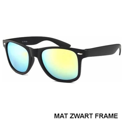 Festival Zonnebril - Mat Zwart Frame - Goudkleurige Spiegelglazen