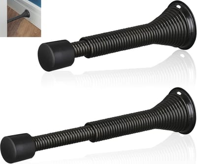 2 stuks - Verstelbare deurstopper met veer - Lengte 3 tot 4 inch Telescopische deurstopper - Deurstopper met rubberen bumper - Geschikt voor de onderkant van de deur (zwart)