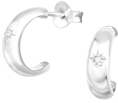 Joy|S - Zilveren oorringen stud - 12 mm - halve hoepel - zirkonia