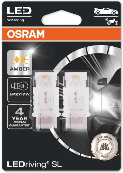 Osram P27/7W LED Retrofit Oranje 12V W2.5x16q 2 Stuks