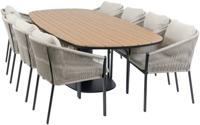 9-delige tuinset | 8 Elvira tuinstoelen (Black) | 260cm Tower tuintafel (Black)