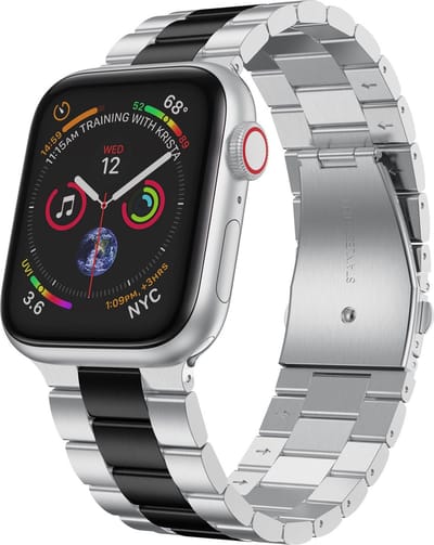 By Qubix - Geschikt voor Apple Watch bandje - Stalen schakelband - Zilver met zwart - Geschikt voor Apple Watch 38mm / 40mm / 41mm / 42mm - stalen bandje