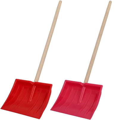 KOTARBAU® 2 stuks Sneeuwschep voor Kinderen, Plastic Sneeuwschep, 25x20 cm, Kindersneeuwschep met Houten Steel, Ergonomisch, Stevige Kindersneeuwschep, Roze Rood Natuurlijke Kleur