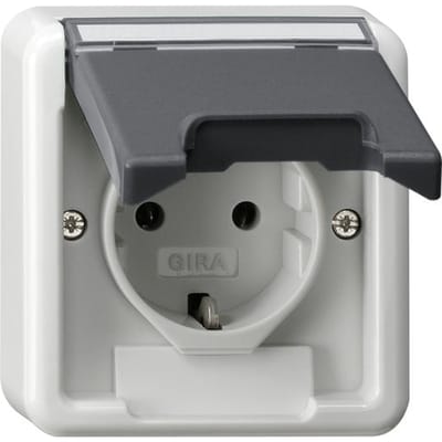 Gira IP44 Opbouw SCHUKO Stopcontact Met Scharnierende Afdekking Grijs - 445035