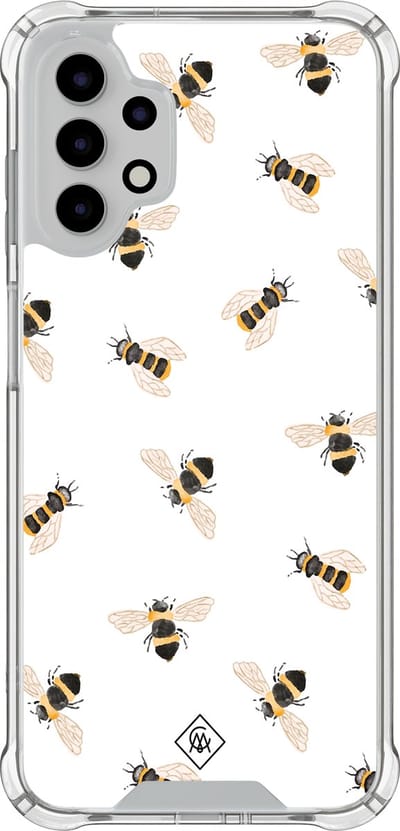 Casimoda® hoesje - Geschikt voor Samsung Galaxy A13 4G - Bee Happy - Shockproof case - Extra sterk - TPU/polycarbonaat - Bruin/beige, Transparant