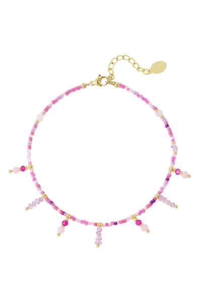 YWG - Kralen Enkelband met kralen hangers- roze / Goud kleur Color