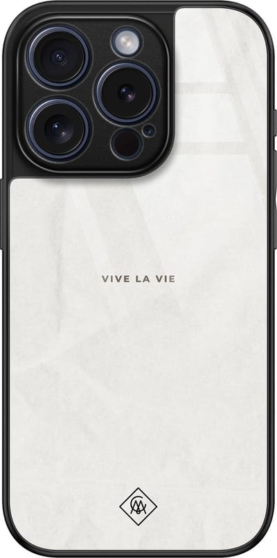 Casimoda® hoesje - Geschikt voor iPhone 15 Pro - Vive La Vie - Luxe Hard Case Zwart - Backcover telefoonhoesje - Grijs