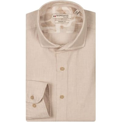 Giordano Overhemd Row Soft Washed Cotton Linnen Cutaway Collar Micro Gingham Check Kitt / male