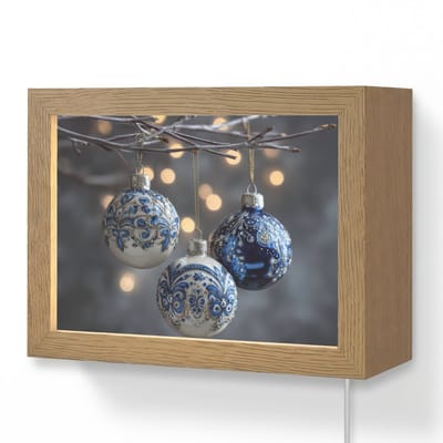 Wandlamp 20x15 cm - Oplaadbaar - Kerstbal - Versierd - Blauw - Wandlampen binnen woonkamer - Slaapkamer lamp met kabel - Decoratieve nachtlamp - Vloerlamp snoer
