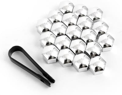 Set van 20 Stuks Wielboutdoppen met Trekkersleutel voor 17 mm Wielmoeren - Zilveren Caps voor Auto en Fietsen