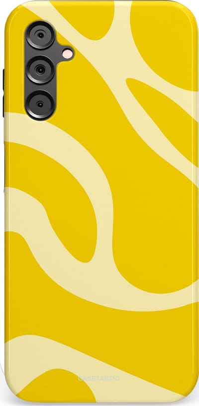Casetastic Hoesje Geschikt voor Samsung A14 (5G/4G) - Stijlvolle Beschermende Duo-layer Case - Citroen Gele Zonnestraal