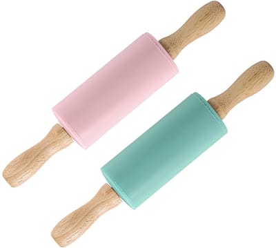 Allecto - Deegroller - Siliconen deegroller - Anti-aanbakoppervlak - Roze en turquoise - Kindvriendelijk - Ideaal voor bakplezier - Vaatwasserbeste...