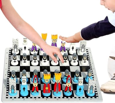 Houten schaakset - Draagbaar spel - Educatief entertainment - Veilig glad afgewerkt - 30 cm bord - Meerkleurig
