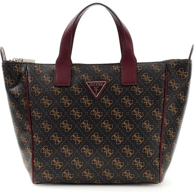GUESS schoudertas Follie Travel Small Tote Bag Brown Logo donkerbruin