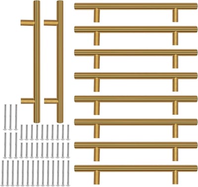 Set van 10 Gouden Meubelhandgrepen, 128mm Gatafstand, RVS Keuken- en Kastgrepen voor Lades en Deuren