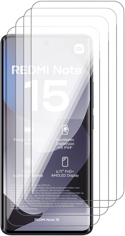 Screenprotector geschikt voor Xiaomi Redmi Note 15 4G / Note 15 5G / Poco M8 5G – 4 Stuks – Full Cover Gehard Glas – Edge Protection – 9H