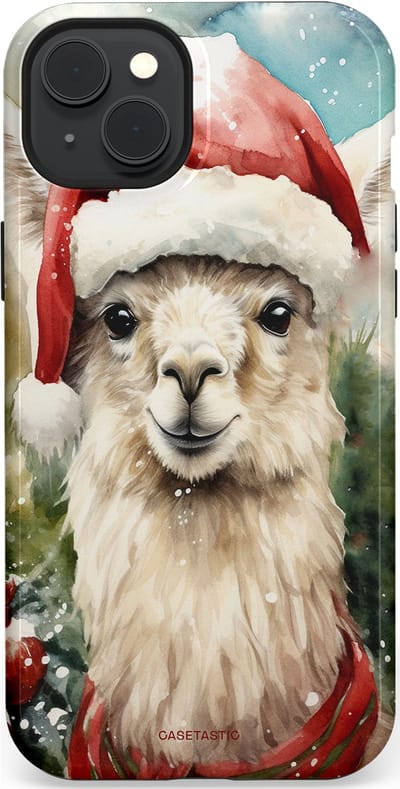 Casetastic hoesje geschikt voor Apple iPhone 15 Plus - MagSafe - Dubbellaagse bescherming - Kerst Lama - Fashion Case - Taupe Lichtgrijs Donkergrijs Saliegroen