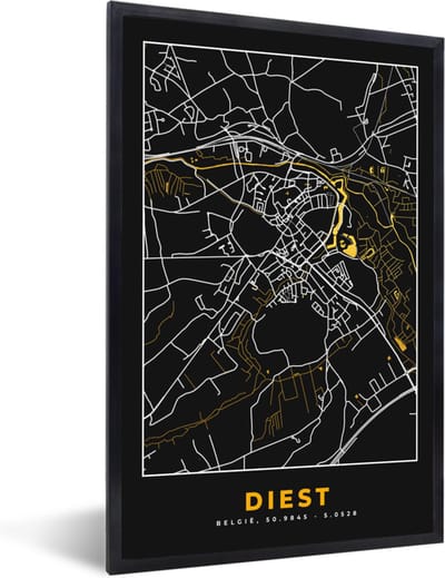 Fotolijst incl. Poster - Diest - Stadskaart - Goud - Plattegrond - Kaart - 40x60 cm - Posterlijst