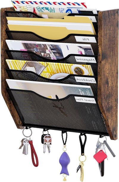 Vijflaags Wand File Organizer met Haken, Hangende Documentenhouder voor Tijdschriften, Brieven en Mappen, Ideaal voor Thuis en Kantoor