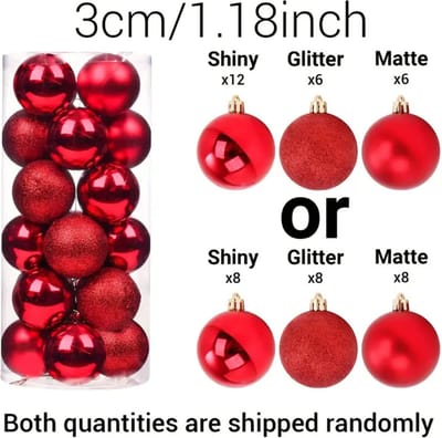 Livano Kerstballen - Kerstversiering - Plastic - Rood - 3 cm - 24 stuks