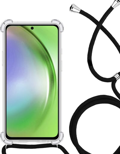 Hoesje - Geschikt voor Samsung Galaxy A54 - Met Koord - Shock Proof - Siliconen Case - Back Cover - Telefoonkoord - Telefoon Hoes Shockproof - Telefoonketting - Telefoonhoesjes - Transparant