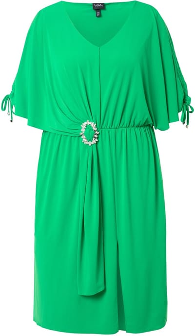 Ulla Popken - Dames - Midi-jurk oversized mooie gesp mouwen met rimpelband - Grasgroen - Maat 42+