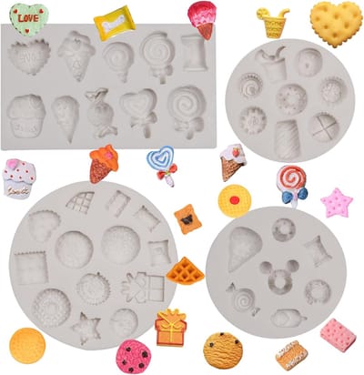 harsvorm voor ijszoetigheden, lolly's donut fondant-vormen, mini-taartdecoratie, chocoladevormen, 4 stuks, polymeerkleivormen voor het maken van sieraden, snoepvorm, klei, hars, bloemenpasta