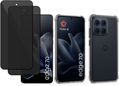 TechNow Hoesje + 2x Privé Screenprotector geschikt voor Motorola Edge 70 Hoesje Screenprotector - Privacy Tempered Glass - Case Transparant