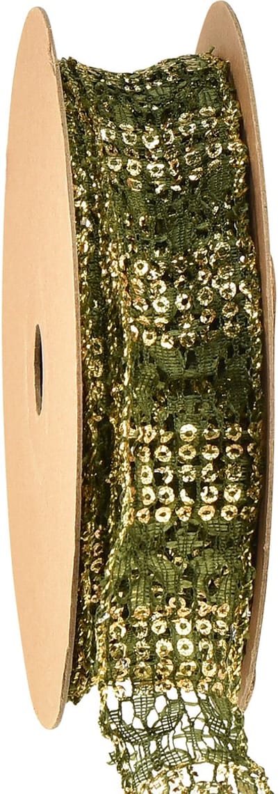 Kantlint groen met gouden sierlint kant 25mm 15m