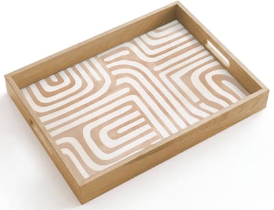 Dienblad hout 40x30 cm - Schootdienblad - Aardetinten - Labyrintpatroon - Borrelplank rechthoek - Plateau dienbladen