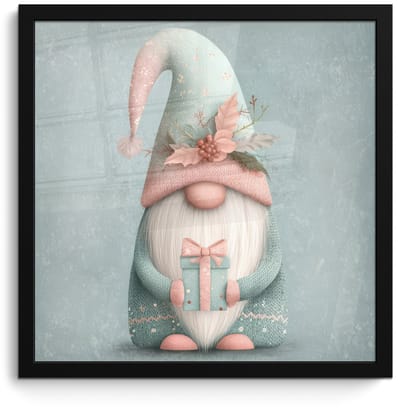 Poster in lijst - Fotolijst 40x40 cm - Posters - Kerstgnome - Cadeau - Groen - Posterlijst zwart - Decoratie - Wanddecoratie woonkamer - Muurdecoratie slaapkamer - Kerstversiering - Kerstdecoratie voor binnen - Kerstmis