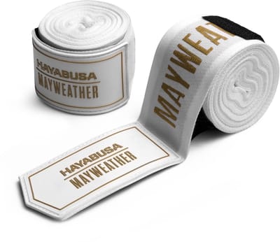 Hayabusa Mayweather Deluxe Handwraps 450 cm – Wit/Goud | Deluxe Support & Locked‑In Fit -