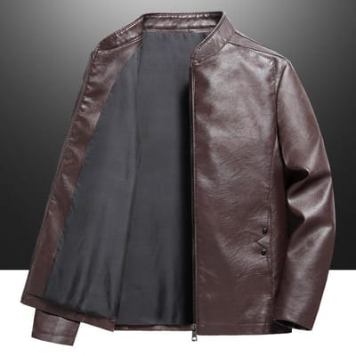 Jeugd Lederen Jas Mannen Lente en Herfst PU Leer Jas Mannen Fluweel Opstaande Kraag Grote Maat Lederen Jas 5XL gray