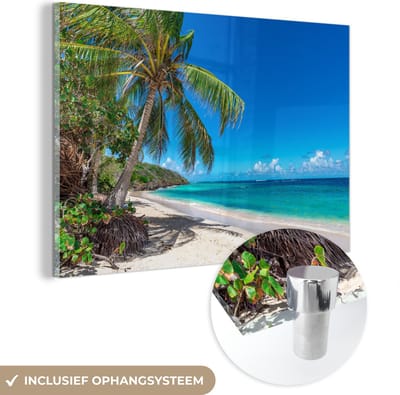 MuchoWow® Glasschilderij 120x80 cm - Schilderij acrylglas - Strand - Zee - Tropisch - Foto op glas - Muurdecoratie woonkamer - Wanddecoratie slaapkamer - Schilderijen
