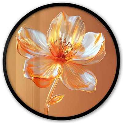Poster in lijst Rond - Fotolijst 40x40 cm - Posters - Glazen - Bloem - Oranje - Ronde posterlijst zwart - Decoratie - Wanddecoratie woonkamer - Muurdecoratie slaapkamer