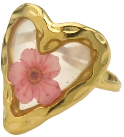 RVS ring hart bloem - verstelbaar - goudkleurig – valentijn – cadeau