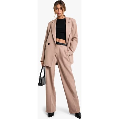 boohoo Dames Geweven Op Maat Gemaakte Gevouwen Broek | Camel | Maat: 36