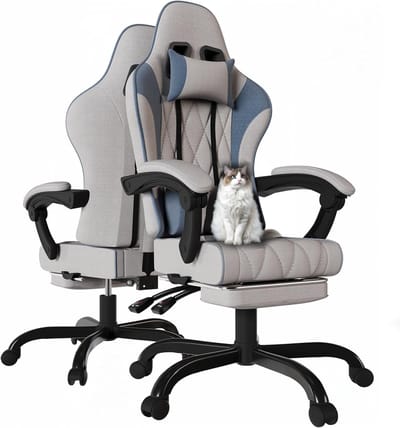 Gamingstoel met Voetsteun - Ergonomische bureaustoel - Comfortabel werken - Ademende Tech Stof - 150 kg draagvermogen - Lichtgrijs