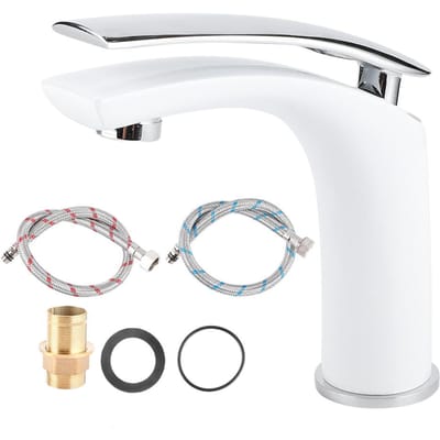 Witte Verf Wastafelkraan Warm en Koud Badkamer Hardware Wastafel Waterkraan Standaard