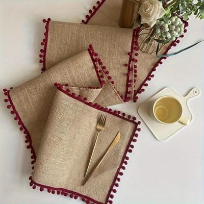 Rustieke Linnen Tafelloper - Feestelijk Kerstontwerp, Geweven met Polyestervezels en Hennepmix, Perfect voor Eettafel- en Entree Decoratie 1 piece