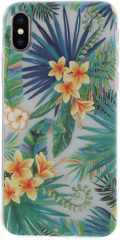 Peachy Tropische bladeren bloemen hoesje geschikt voor iPhone X XS - Transparant