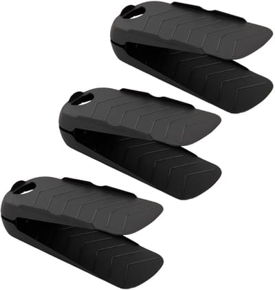 Plasticforte Schoenenopbergers - 3x voor een paar schoenen - zwart - kunststof - ruimtebesparend - schoenenrek - 11 x 28 x 10 cm